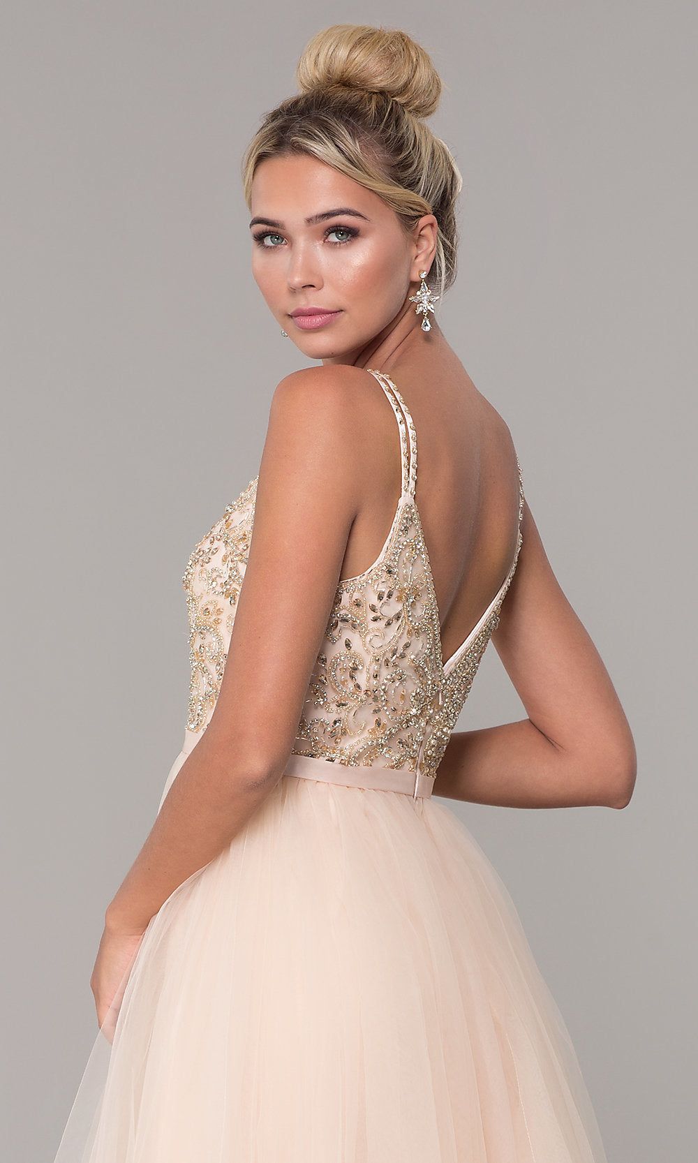 Long Tulle Prom Dress with V-Neck Beaded Bodice sold by PromGirl product image thumbnail 5