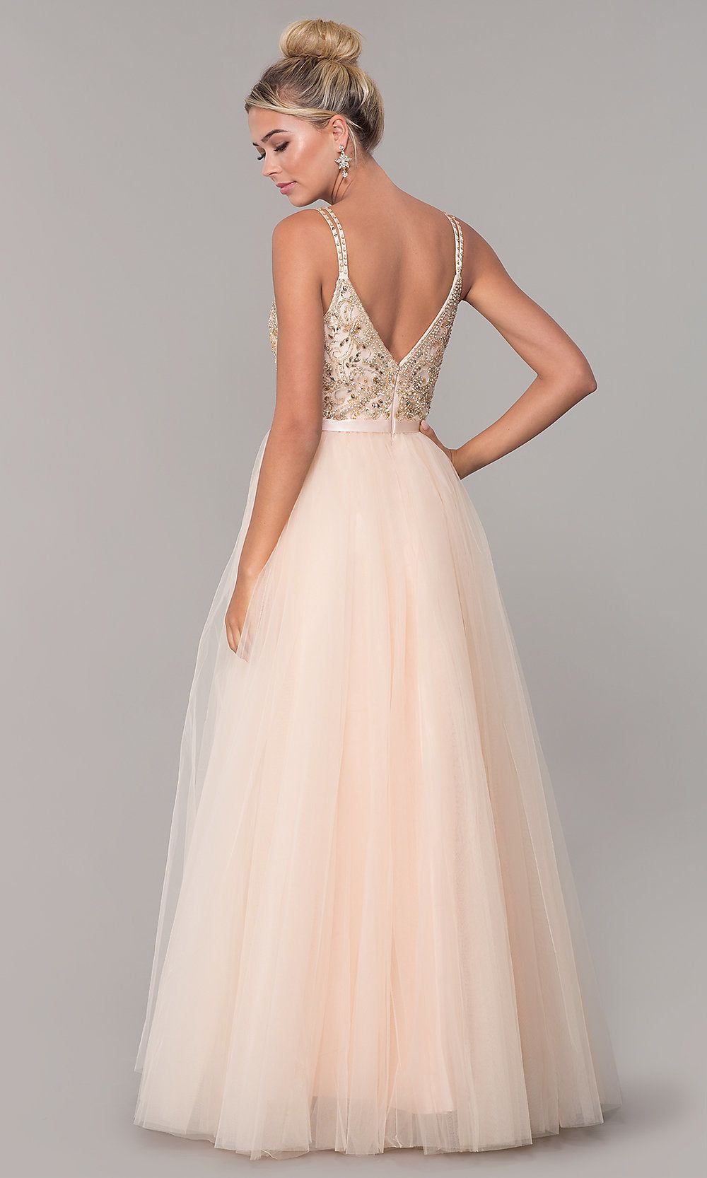 Long Tulle Prom Dress with V-Neck Beaded Bodice sold by PromGirl product image thumbnail 2