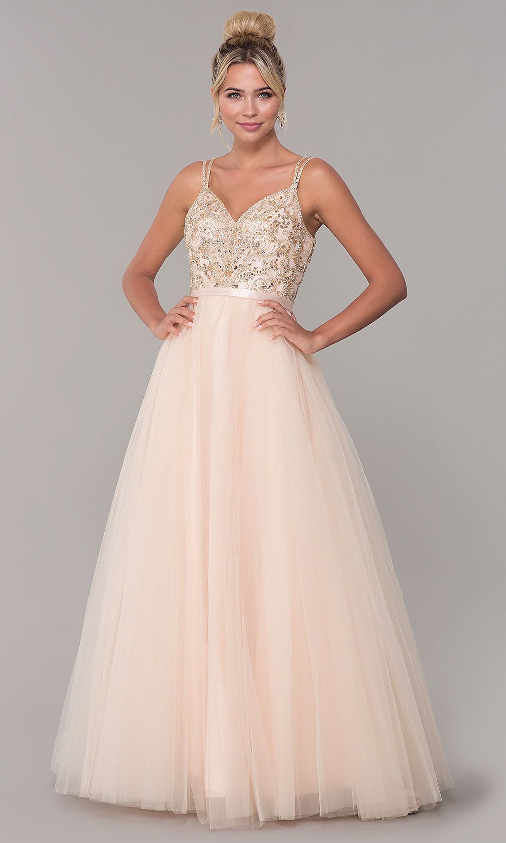 Long Tulle Prom Dress with V-Neck Beaded Bodice sold by PromGirl product image thumbnail 3