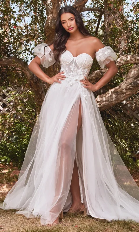 Puff-Sleeve Off-White Long Prom Dress CB080W sold by PromGirl