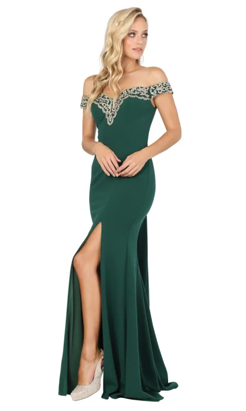 Embellished Off-the-Shoulder Long Prom Dress 4004 sold by PromGirl