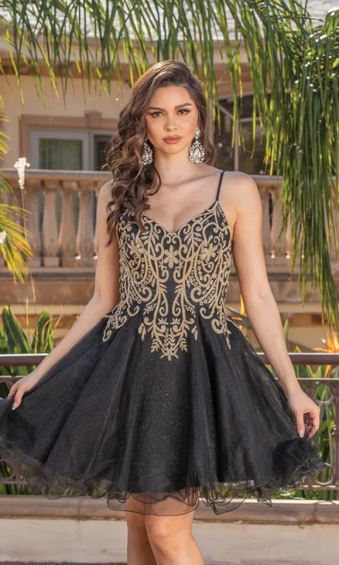 Gold-Embroidered Short Homecoming Dress 3330 sold by PromGirl
