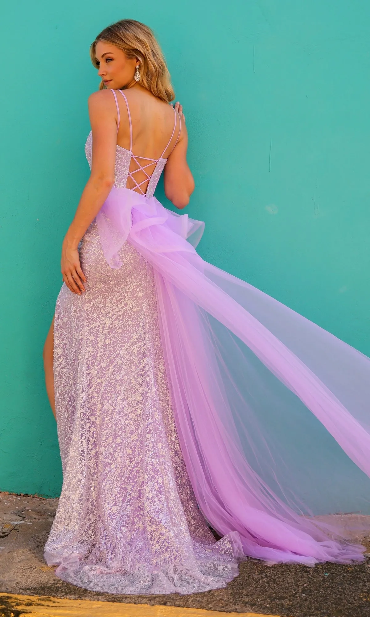 Glitter-Print Long Prom Dress with Overskirt Y1475 sold by PromGirl product image thumbnail 2