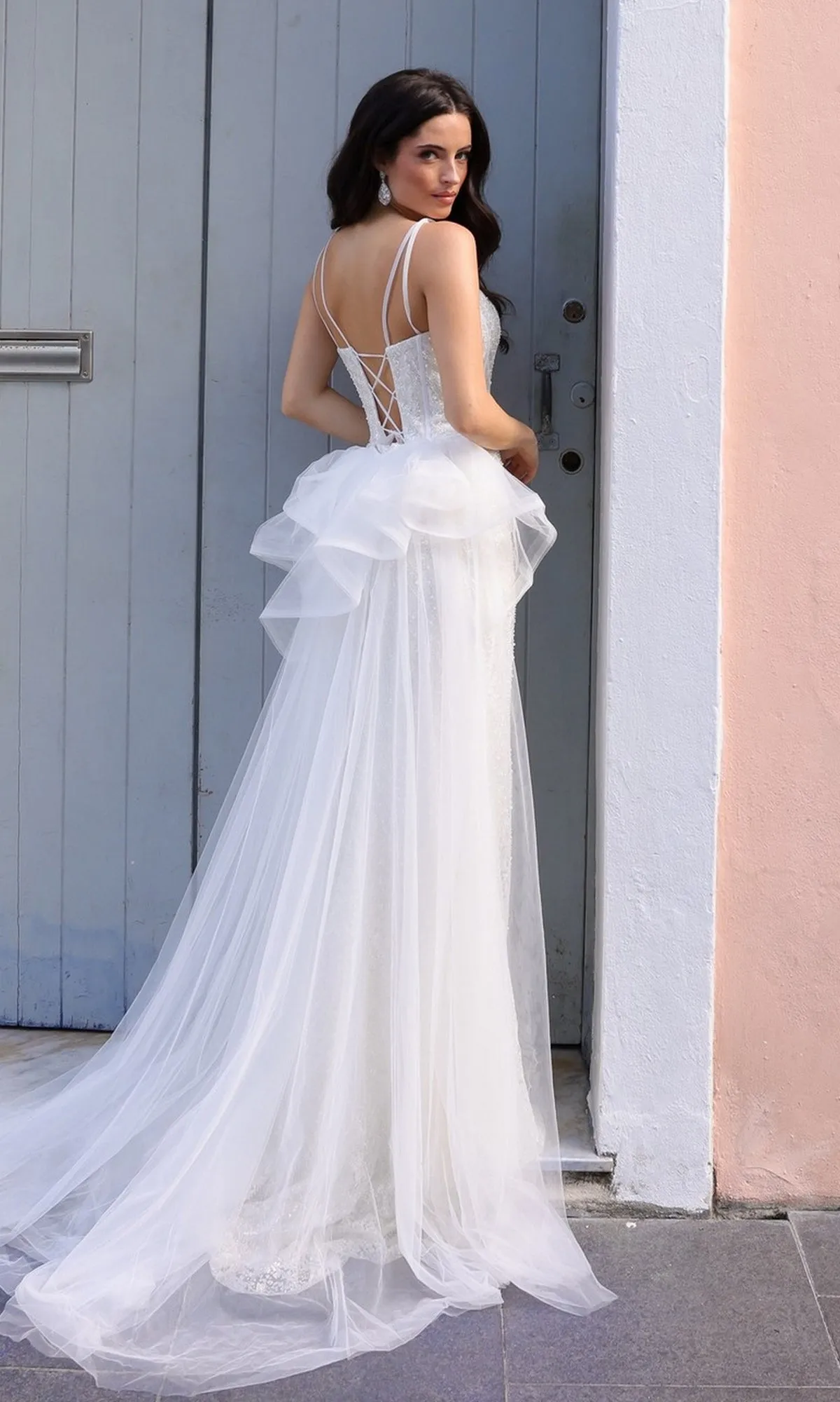 Glitter-Print Long Prom Dress with Overskirt Y1475 sold by PromGirl product image thumbnail 5