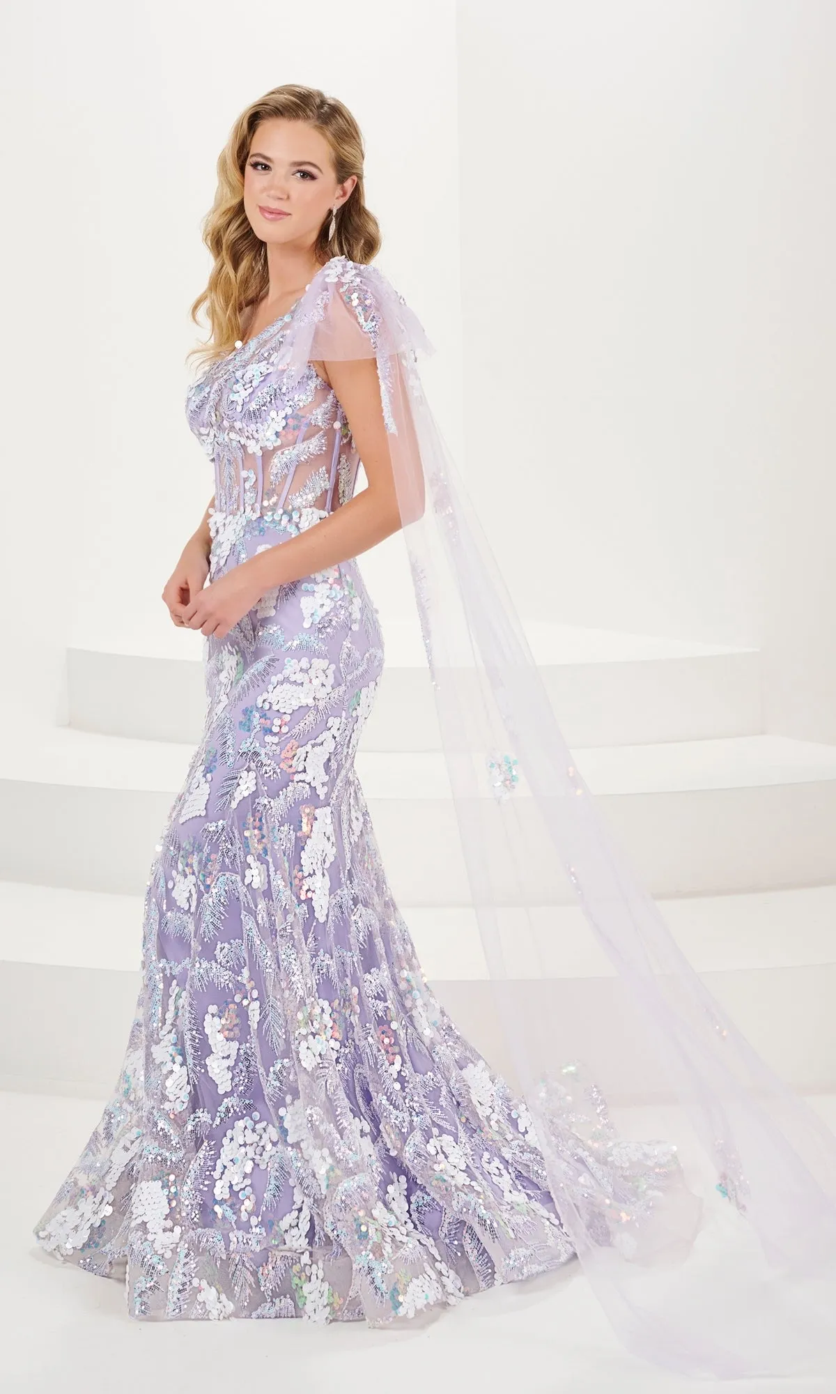 Tiffany One-Shoulder Sequin Sheer Prom Dress 16082 sold by PromGirl product image thumbnail 3