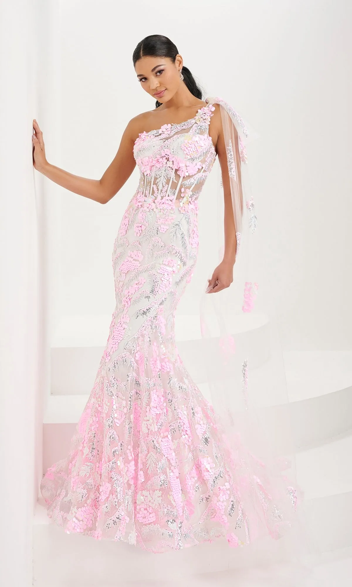 Tiffany One-Shoulder Sequin Sheer Prom Dress 16082 sold by PromGirl