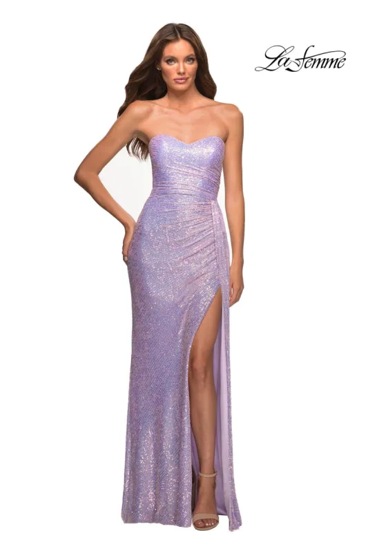 Strapless Long Sequin La Femme Designer Prom Dress sold by PromGirl