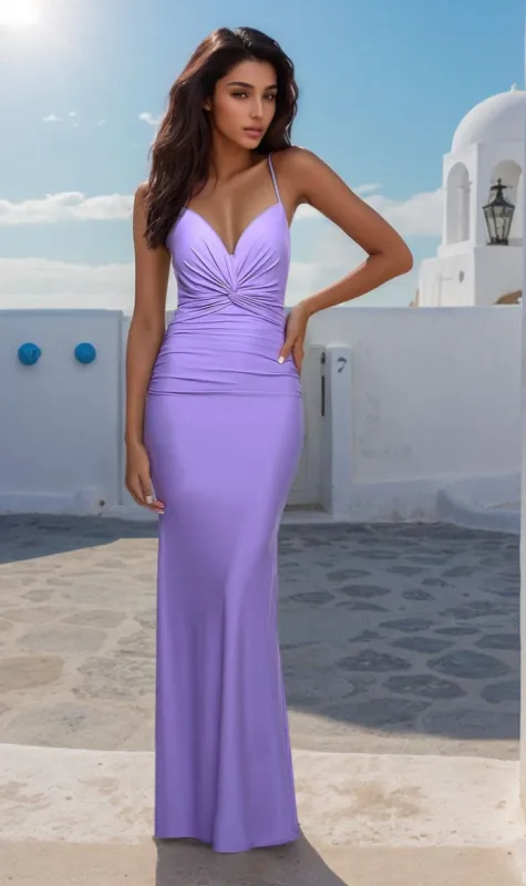 La Femme Simple Long Prom Dress with Front Twist made by La Femme