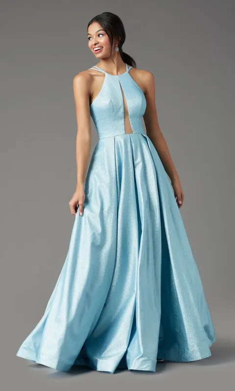 High-Neck Holographic-Glitter Prom Dress by PromGirl sold by PromGirl