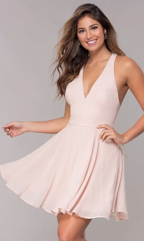 Short Homecoming V-Neck Chiffon Party Dress sold by PromGirl