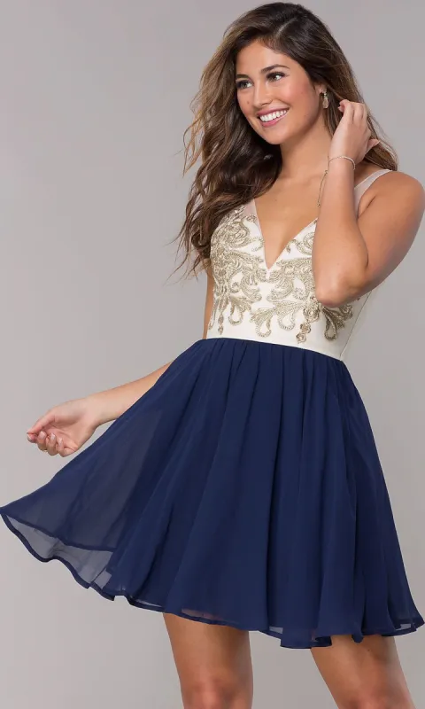 Sleeveless Short Homecoming Dress with Applique sold by PromGirl