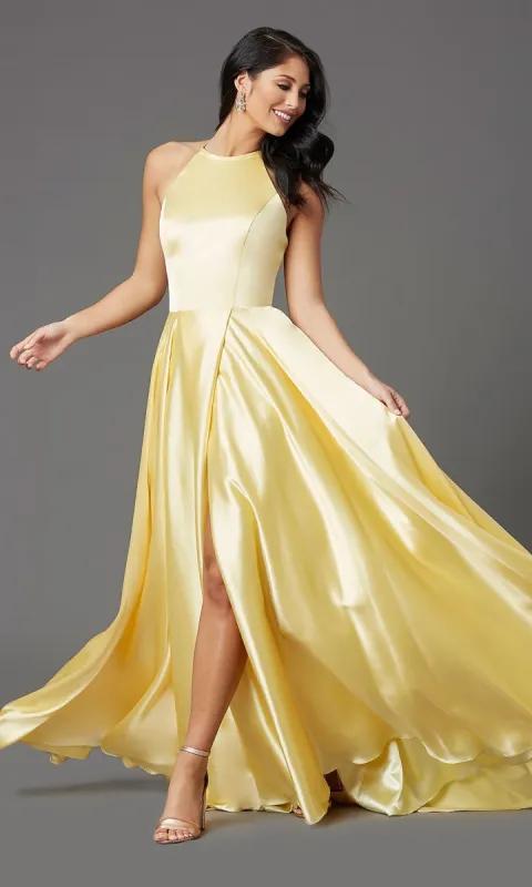 High-Neck Long Red Prom Dress with Corset Back sold by PromGirl