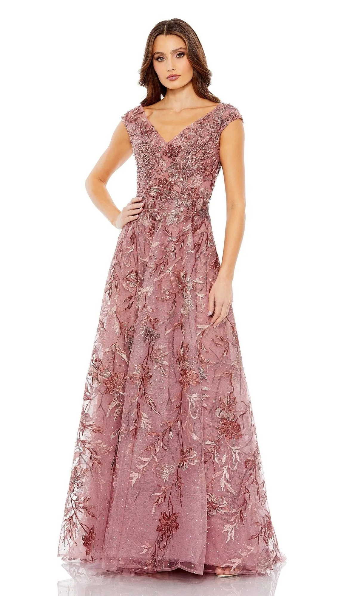 Cap-Sleeve Long Print Prom Dress: Mac Duggal 20263 sold by PromGirl