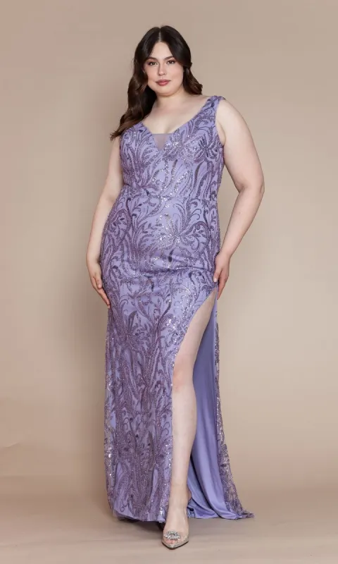 Glitter-Print Long Plus-Size Prom Dress W1140 sold by PromGirl