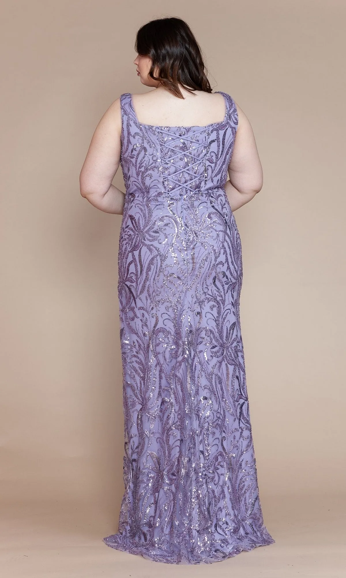 Glitter-Print Long Plus-Size Prom Dress W1140 sold by PromGirl product image thumbnail 2