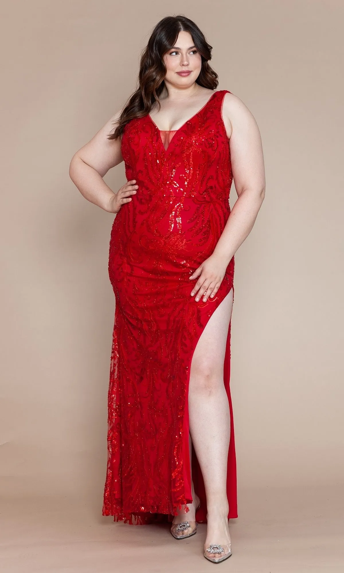 Glitter-Print Long Plus-Size Prom Dress W1140 sold by PromGirl product image thumbnail 3