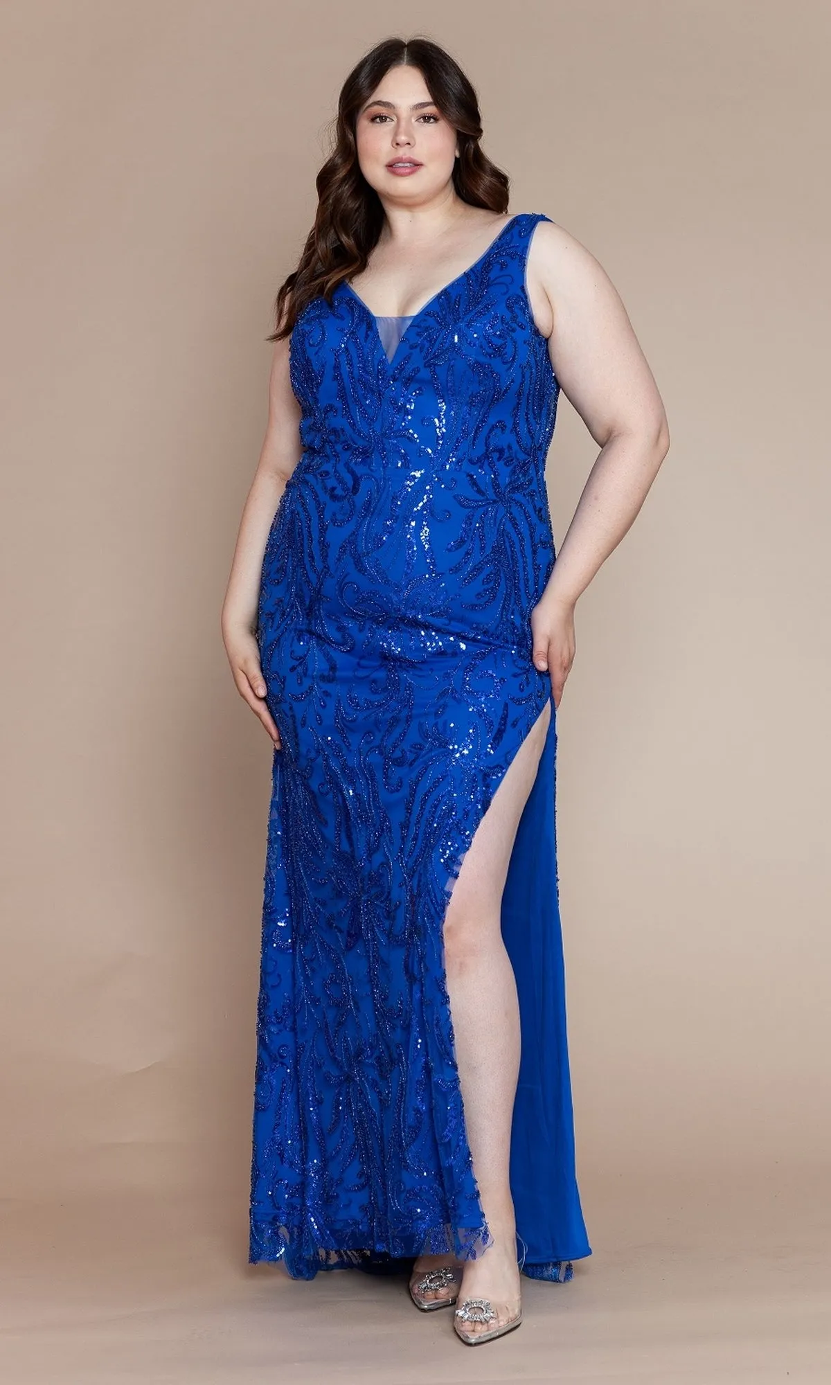 Glitter-Print Long Plus-Size Prom Dress W1140 sold by PromGirl product image thumbnail 4