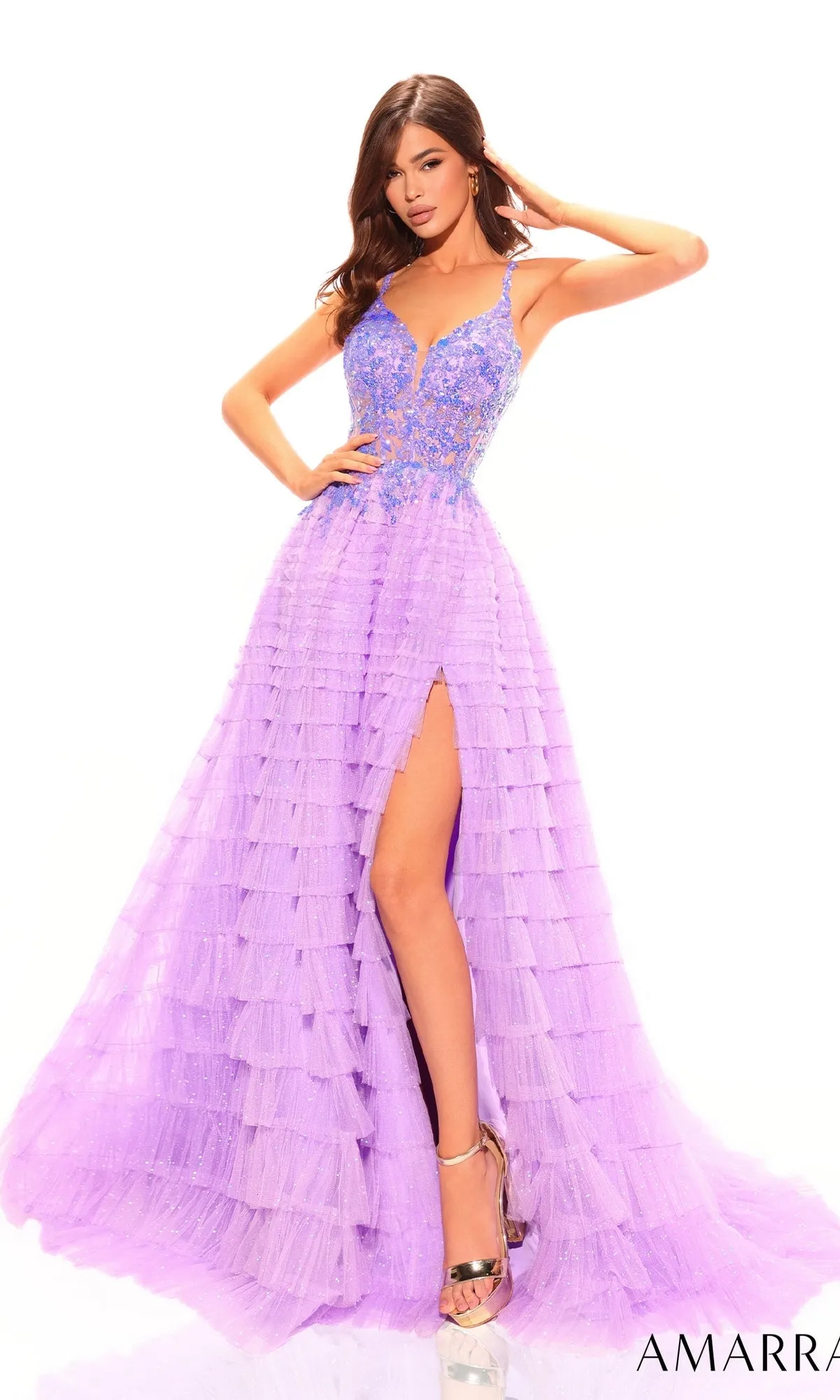 Amarra Glitter Ruffled Corset Prom Dress 88788 sold by PromGirl product image thumbnail 4