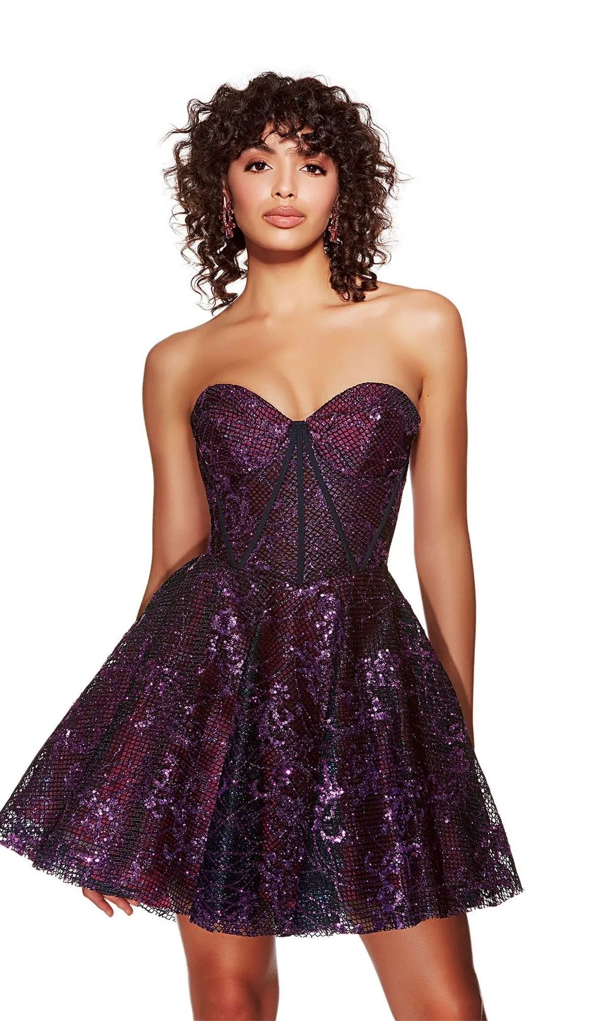 Alyce Neon Magenta Short Glitter Hoco Dress 3770 sold by PromGirl