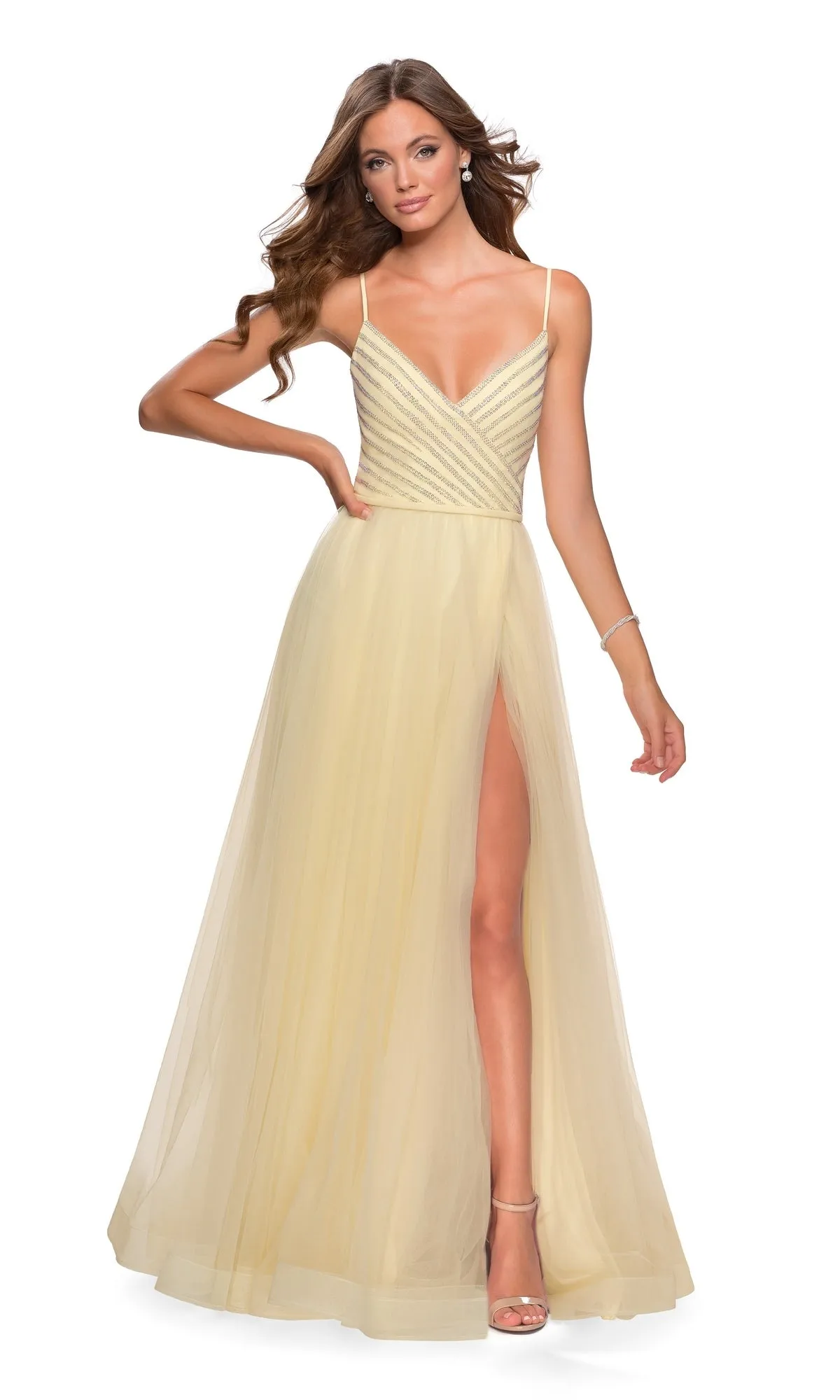 La Femme Open-Back Tulle Prom Dress 28511 sold by PromGirl