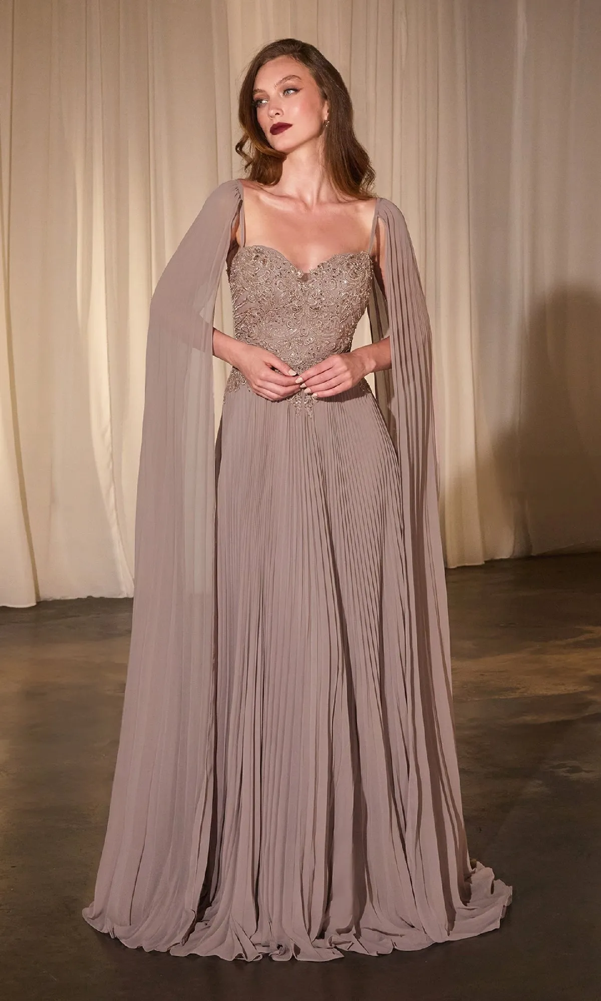 Shoulder-Cape Long Prom Dress: Ladivine CJ937 sold by PromGirl product image thumbnail 3