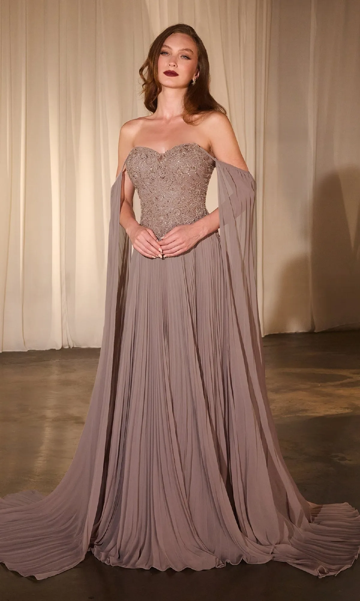 Shoulder-Cape Long Prom Dress: Ladivine CJ937 sold by PromGirl product image thumbnail 4