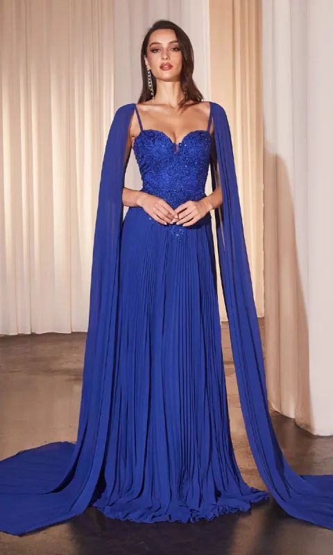 Shoulder-Cape Long Prom Dress: Ladivine CJ937 made by PromGirl