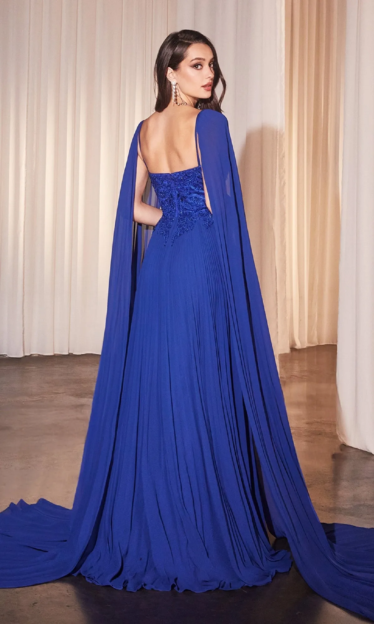 Shoulder-Cape Long Prom Dress: Ladivine CJ937 sold by PromGirl product image thumbnail 2