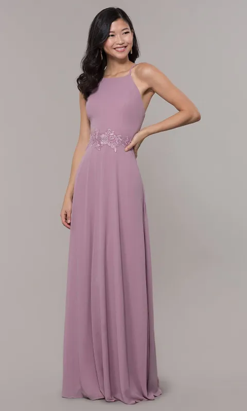 Long High-Neck Chiffon Prom Dress by PromGirl sold by PromGirl