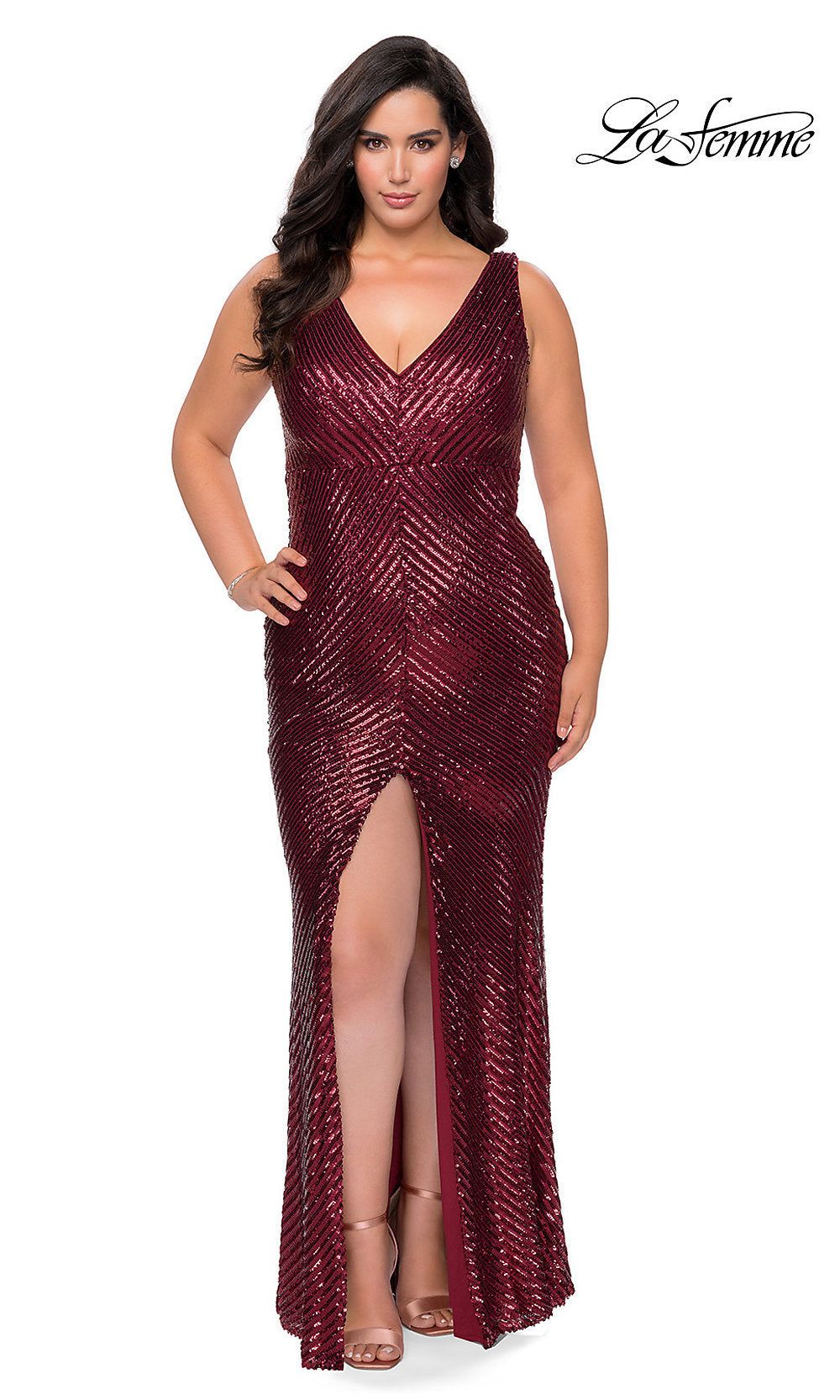 Empire-Waist Long Plus-Size Sequin Prom Dress sold by PromGirl