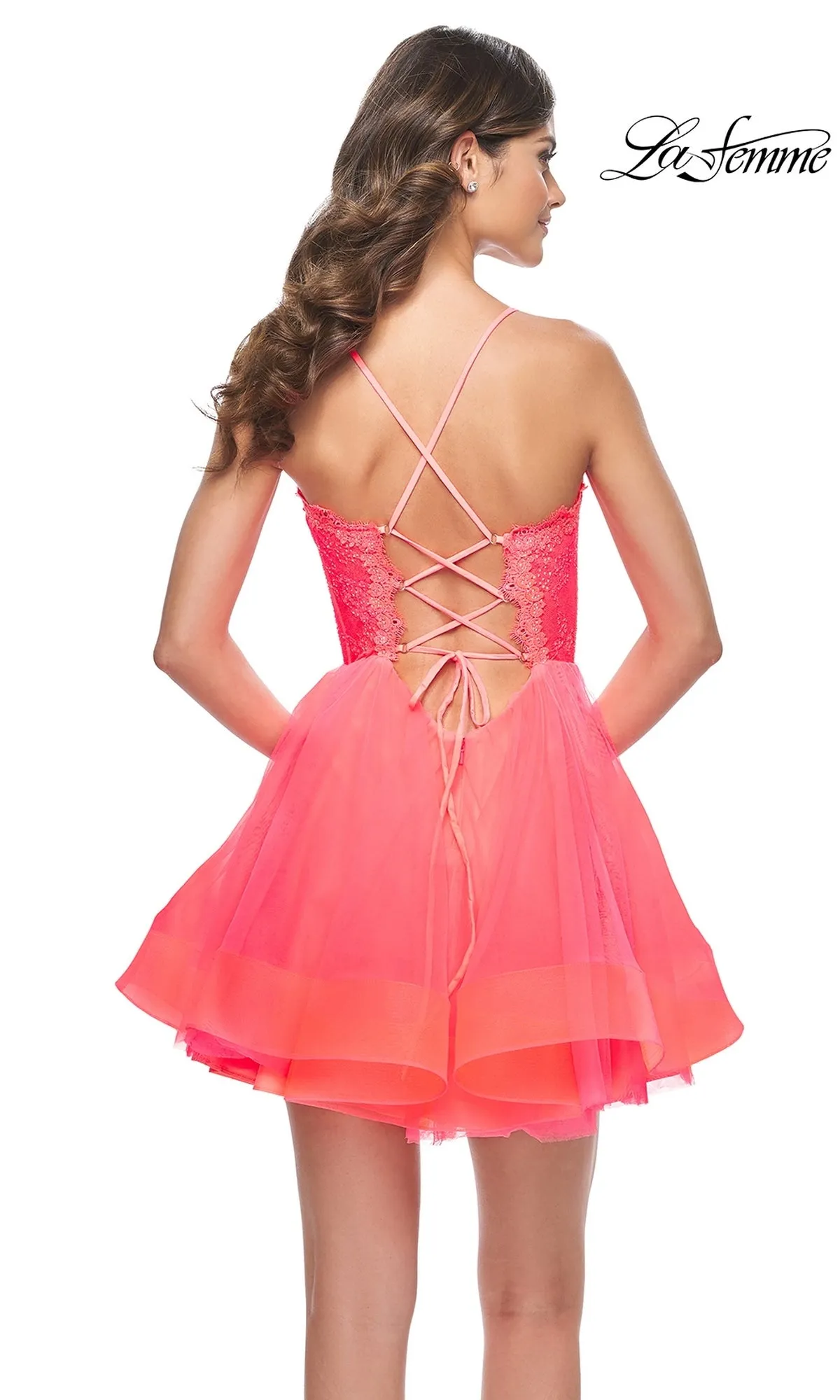 La Femme Hot Coral A-Line Homecoming Dress 31469 sold by PromGirl product image thumbnail 2