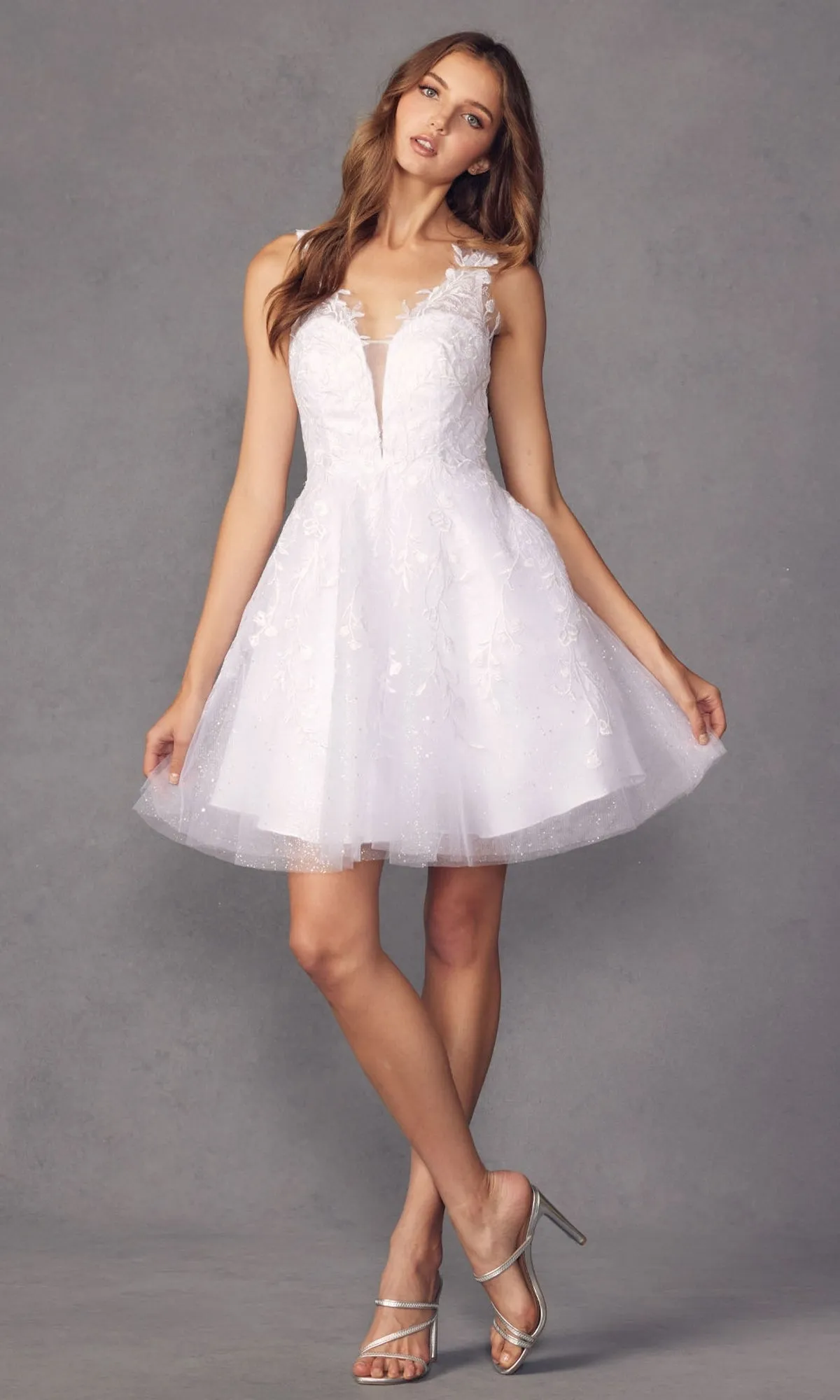 Short Glitter-Floral A-Line Homecoming Dress 871 sold by PromGirl product image thumbnail 4