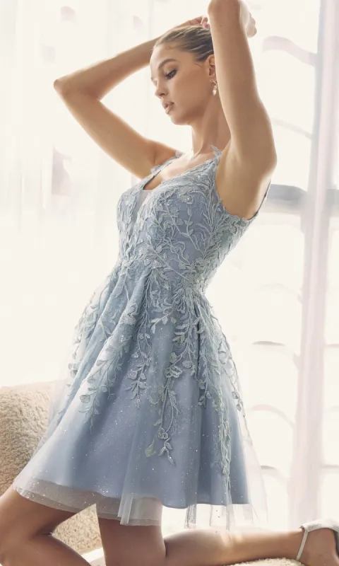 Short Glitter-Floral A-Line Homecoming Dress 871 sold by PromGirl