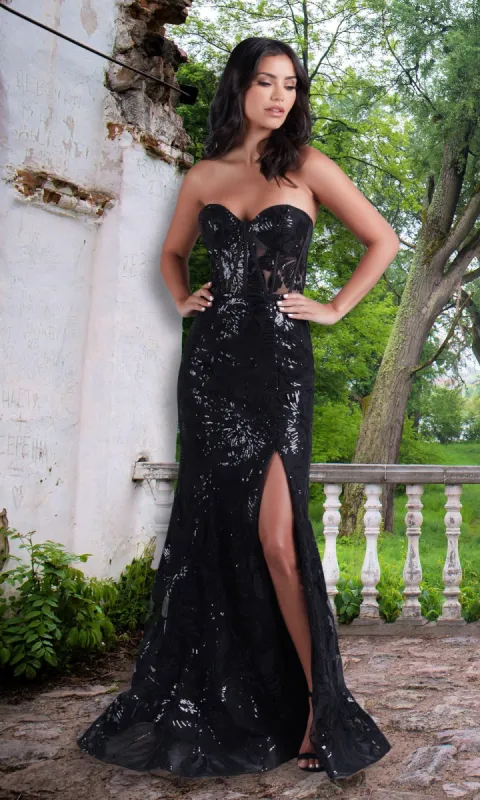 PromGirl Strapless Long Black Sequin Prom Dress sold by PromGirl