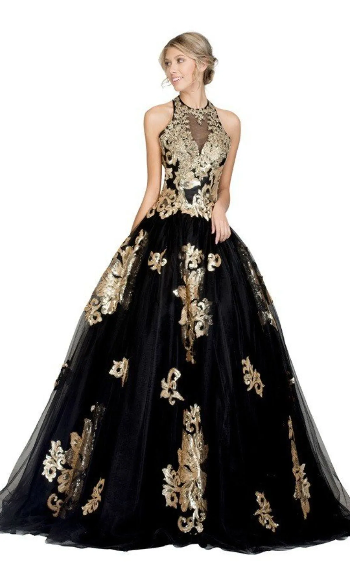High-Neck Long Prom Ball Gown: Chicas DR7008 sold by PromGirl product image thumbnail 3