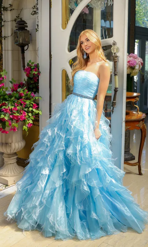 Strapless Ruffle Prom Gown: Ava Presley 39555 sold by PromGirl