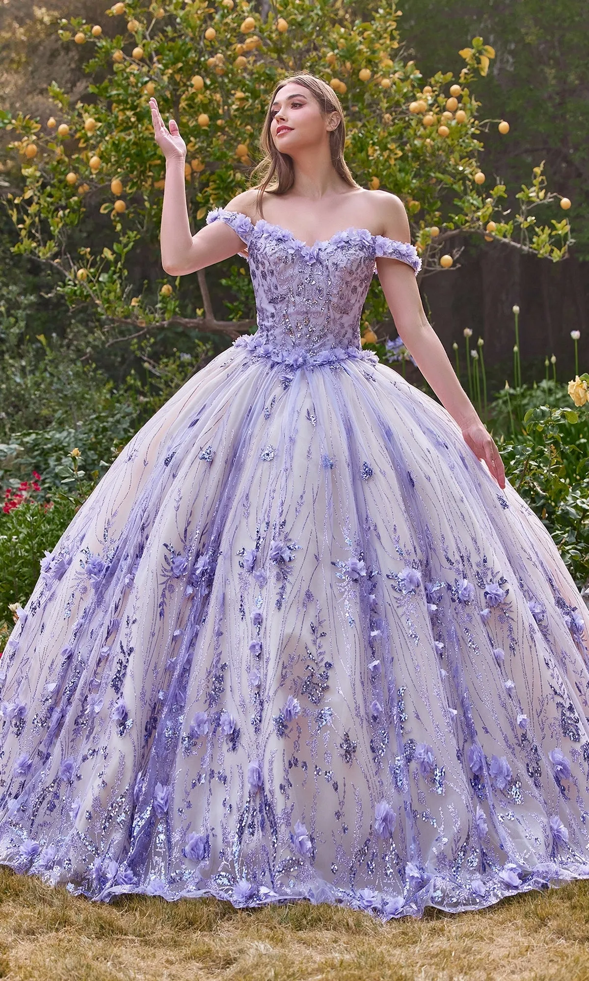 Off-the-Shoulder Quince Ball Gown: Ladivine 15704 sold by PromGirl