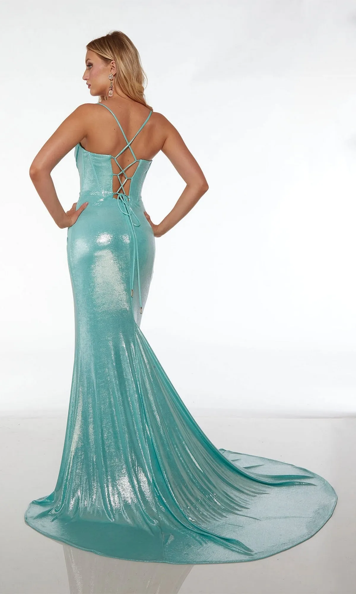 Alyce Strappy-Back Long Metallic Prom Dress 61490 sold by PromGirl product image thumbnail 5