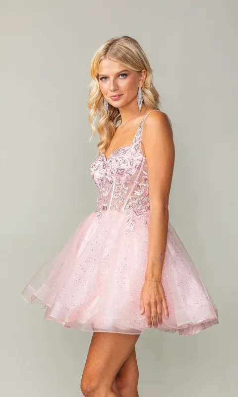 Embroidered-Bodice Short Lace-Up Hoco Dress 3390 sold by PromGirl