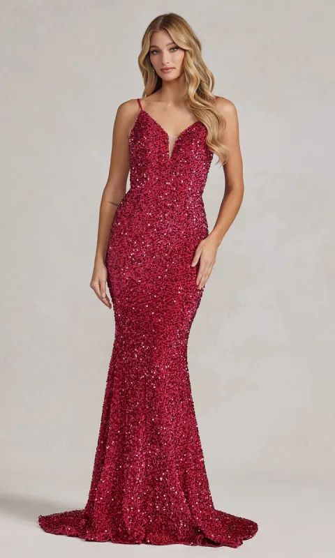 Long Sequin Formal Gown With Sheer Sides sold by PromGirl