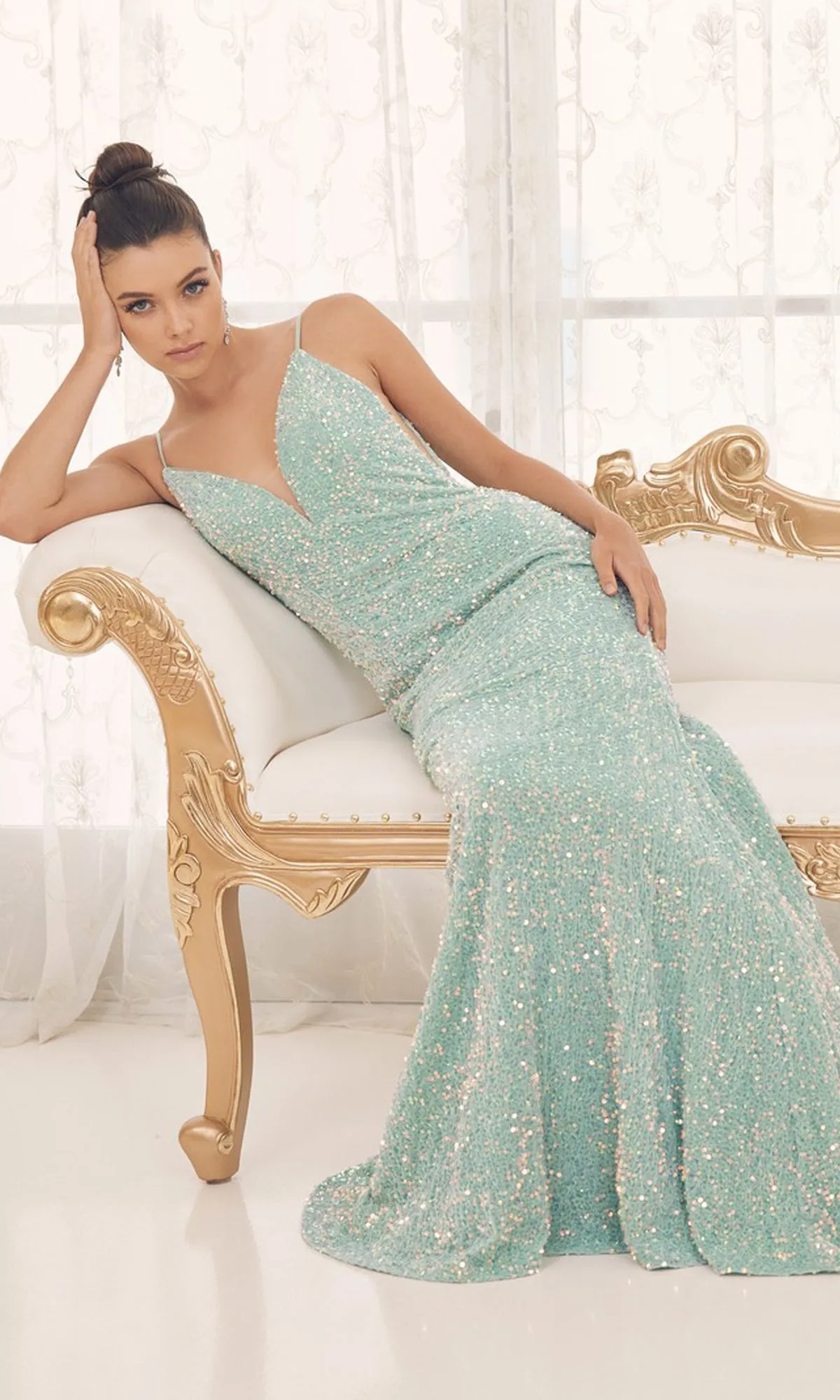 Long Sequin Formal Gown With Sheer Sides sold by PromGirl product image thumbnail 3