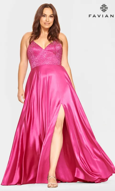 Faviana Plus-Size Prom Dress with Strappy Back sold by PromGirl