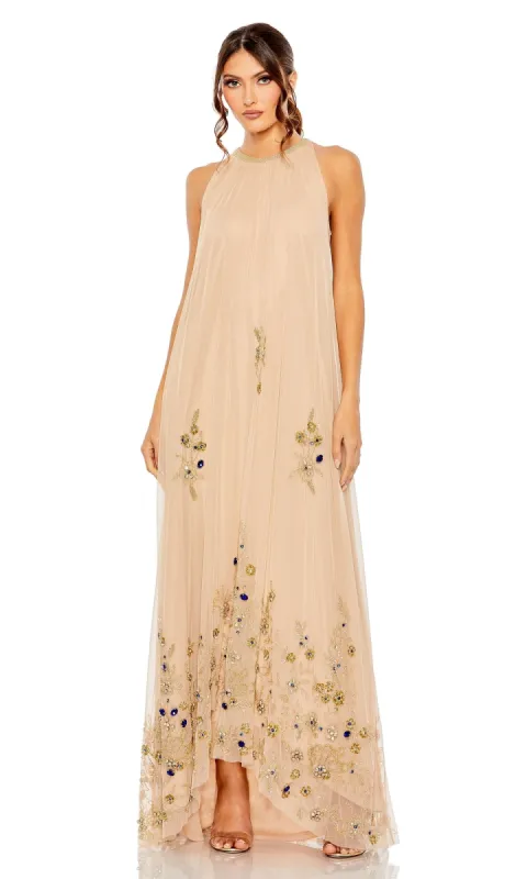 Nude Gold Long Trapeze Formal Dress: Mac Duggal 9232 sold by PromGirl
