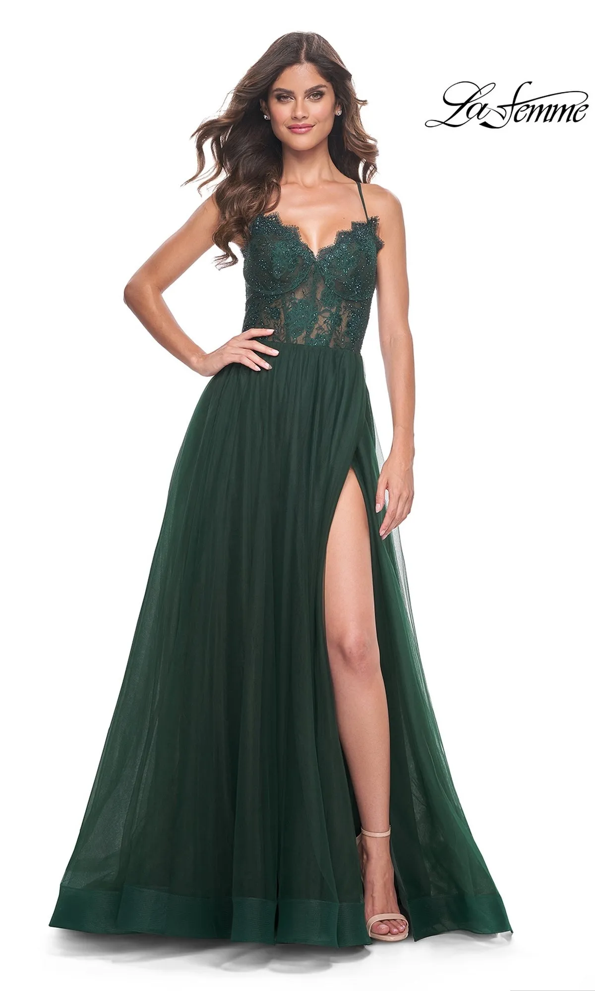La Femme Lace-Bodice Long A-Line Prom Dress 32306 sold by PromGirl product image thumbnail 3