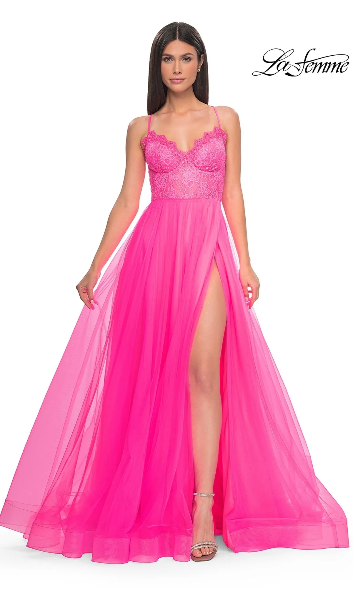 La Femme Lace-Bodice Long A-Line Prom Dress 32306 sold by PromGirl product image thumbnail 4