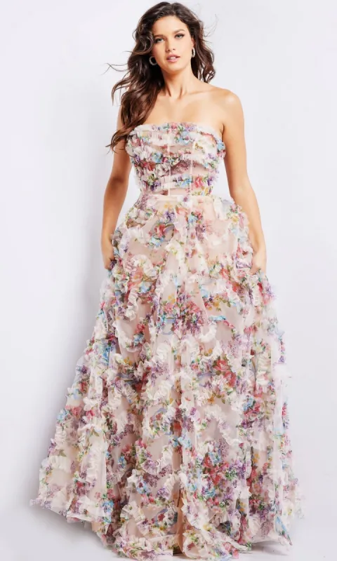 Jovani Strapless Long Print Prom Dress 38650 sold by PromGirl