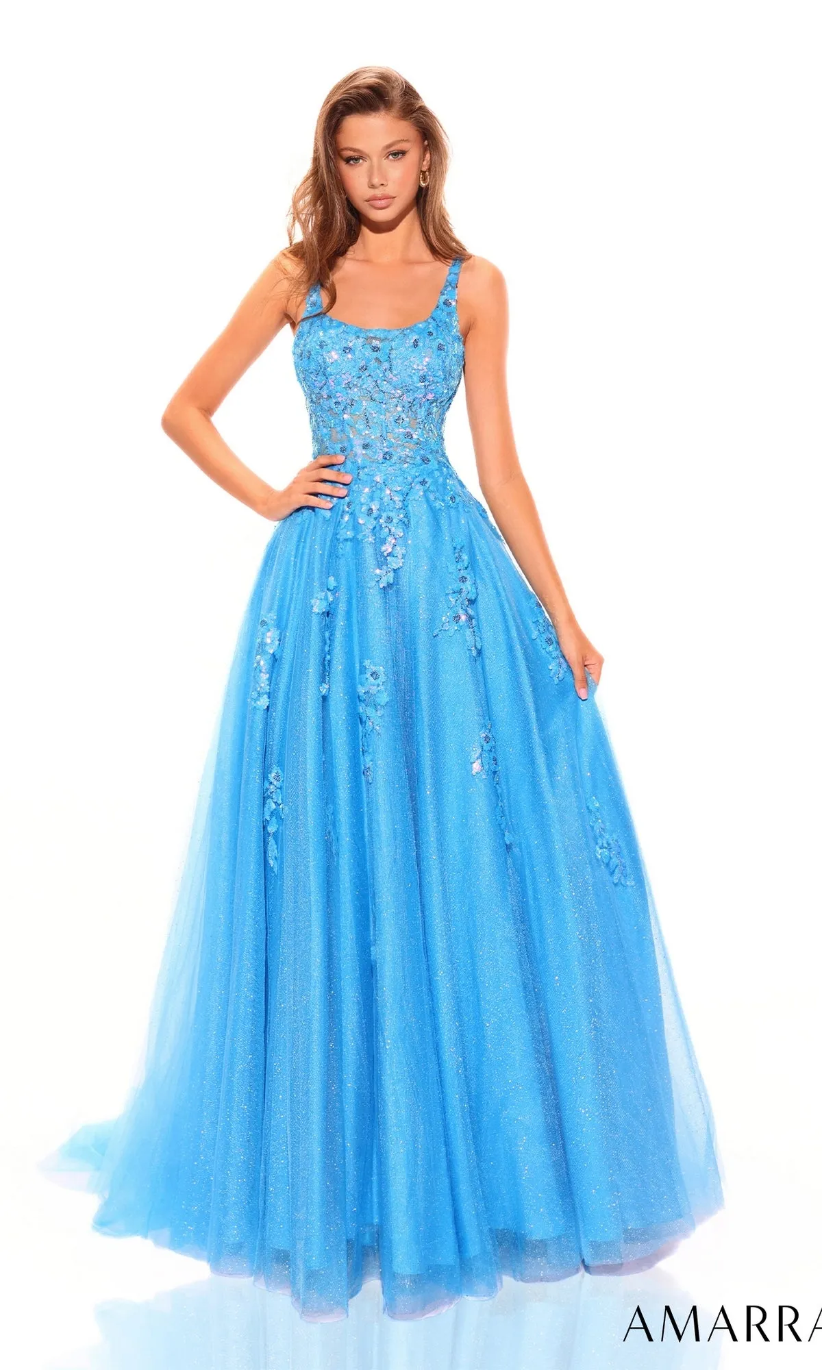 Amarra Glitter-Tulle Long Prom Ball Gown 88749 sold by PromGirl product image thumbnail 5