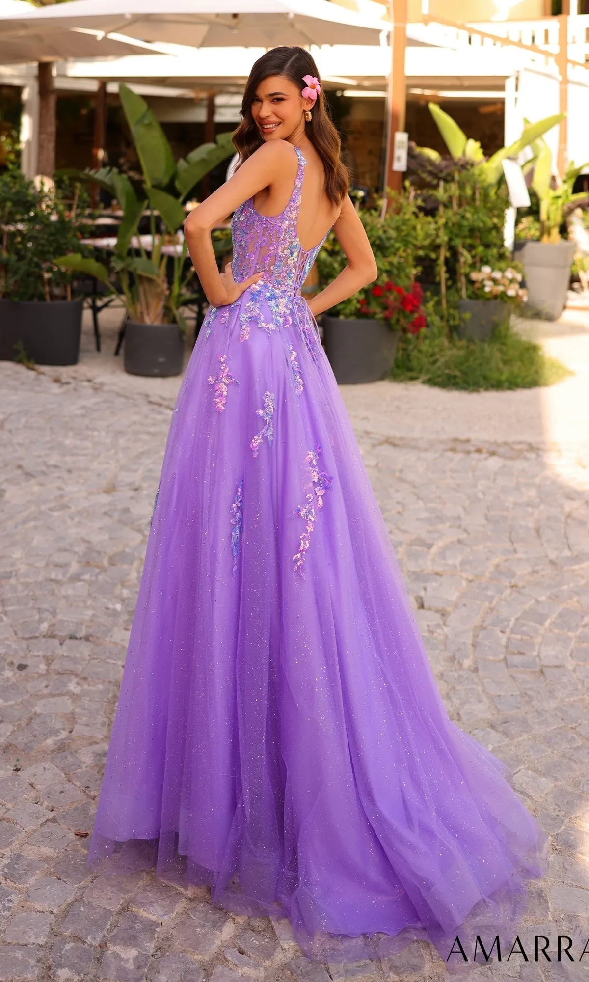Amarra Glitter-Tulle Long Prom Ball Gown 88749 sold by PromGirl product image thumbnail 2