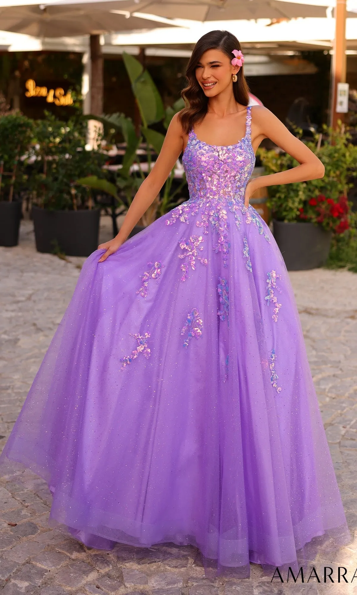 Amarra Glitter-Tulle Long Prom Ball Gown 88749 sold by PromGirl