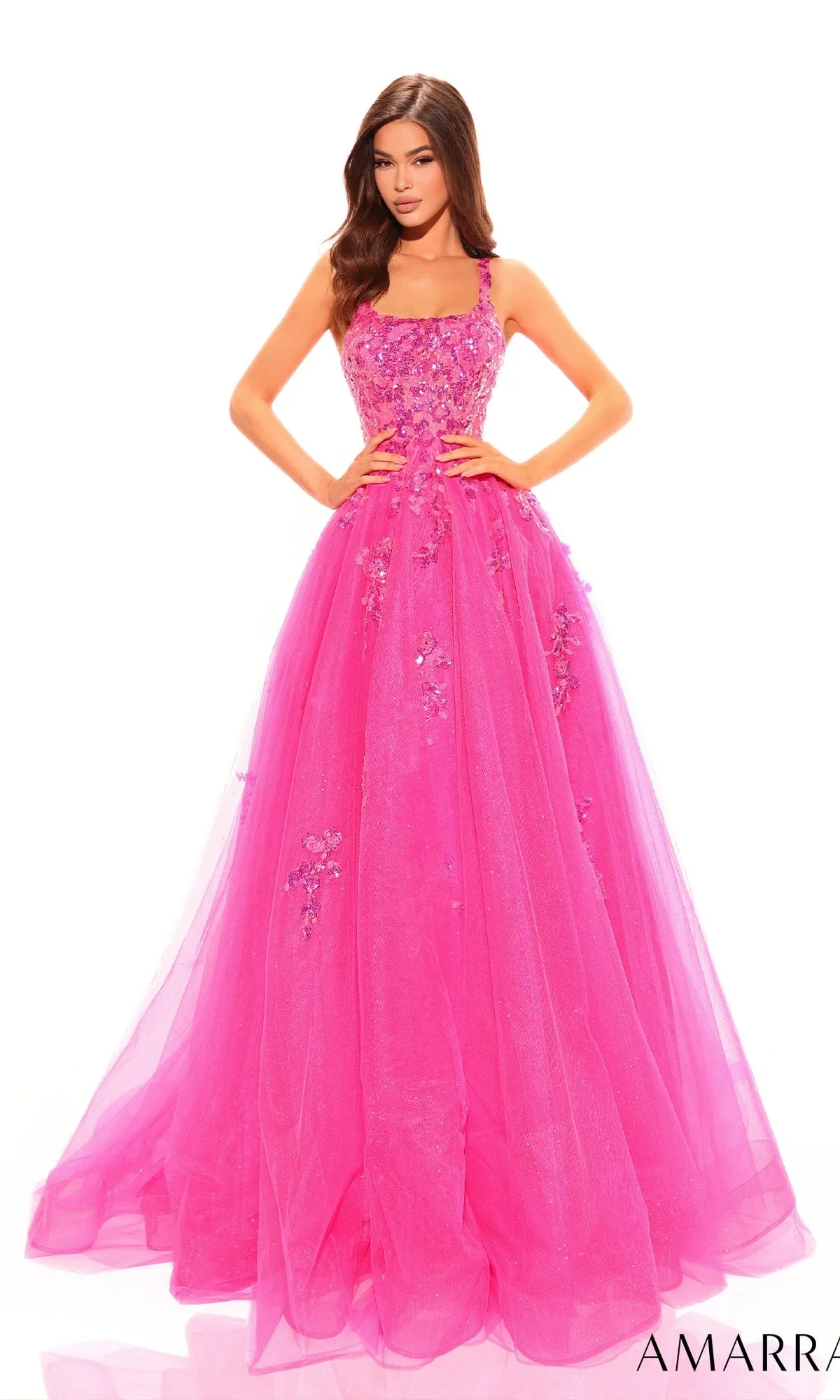 Amarra Glitter-Tulle Long Prom Ball Gown 88749 sold by PromGirl product image thumbnail 3